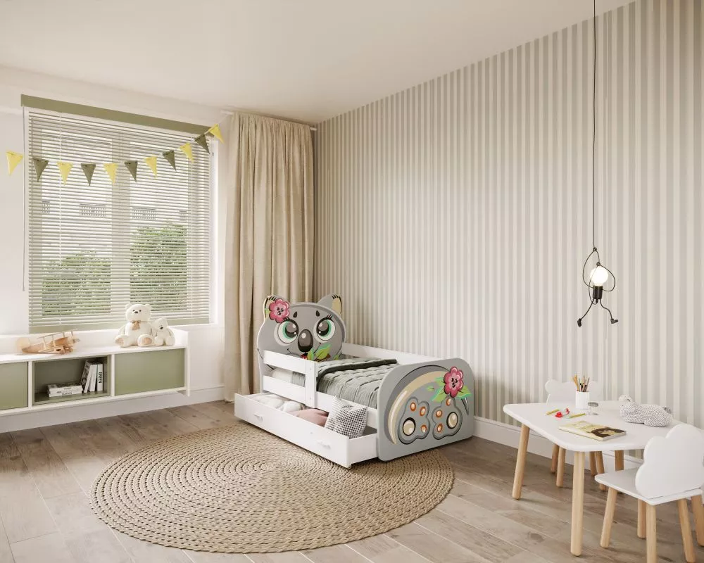 Bērnu gulta Zwierzaki ar stelāžu Guļamvietas platums: 80 cm, Guļamvietas garums: 140 cm, · 85 × 143 × 90 cm