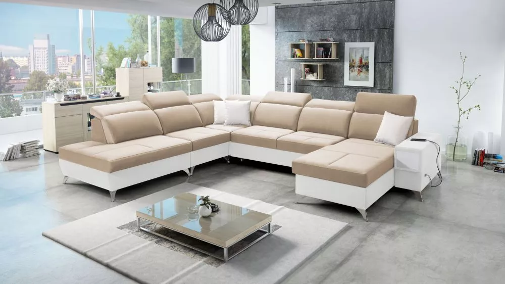 Dīvāns Deus 10 Premium Standard · Gaiši brūns + balts · 300 × 364 × 83 cm