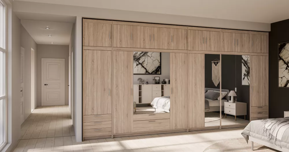Skapis Elena Premium ar spoguļiem · Sonoma · 475.5 × 53 × 245.5 cm
