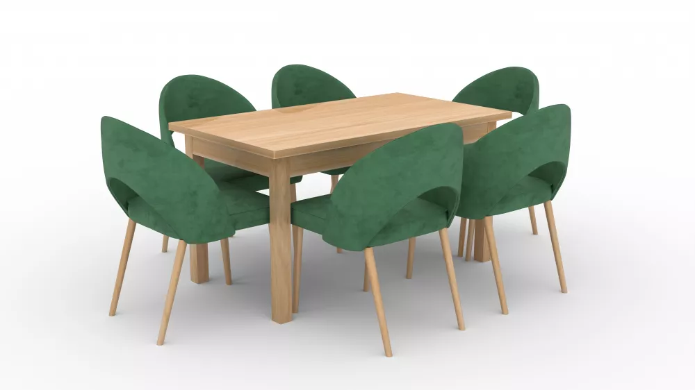 Komplekts Set 82 Personu skaits: 6, Korpusa krāsa: ozols craft zelts, Elementu krāsa: zaļš, · 140 cm