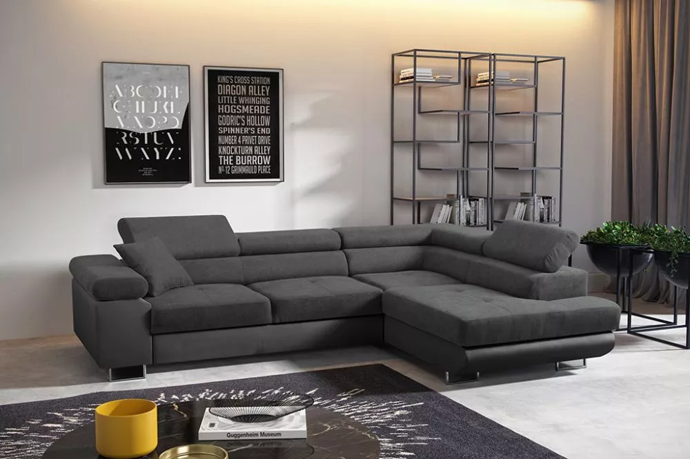 Dīvāns Antos standard · Tumši pelēks + melns · 202 × 273 × 90 cm