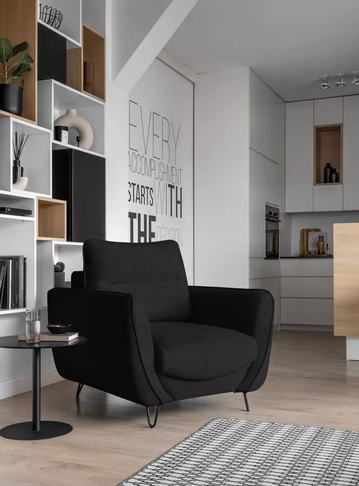 Mīksts krēsls Silva 1S standard Sēdvietas dziļums: 60 cm, · Melns · 93 × 95 × 82 cm
