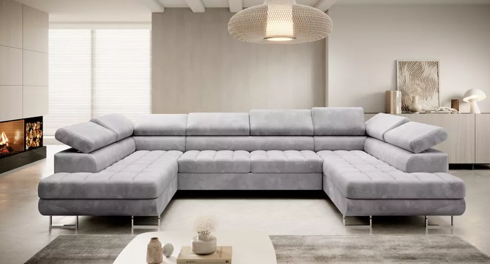 Dīvāns Corner 158 Premium standard · Gaiši pelēks · 201 × 335 × 87 cm