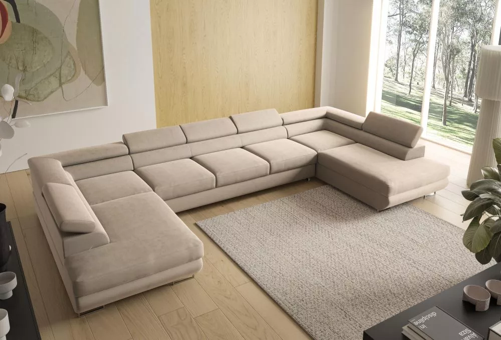 Dīvāns Alice U XL 160 standard · Bēšs · 202 × 400 × 70 cm