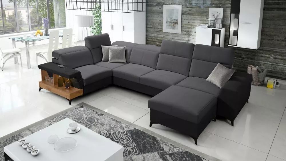 Dīvāns Belutti 4 Lancelot Standard ar LED · Grafīts + melns · 212 × 362 × 84 cm