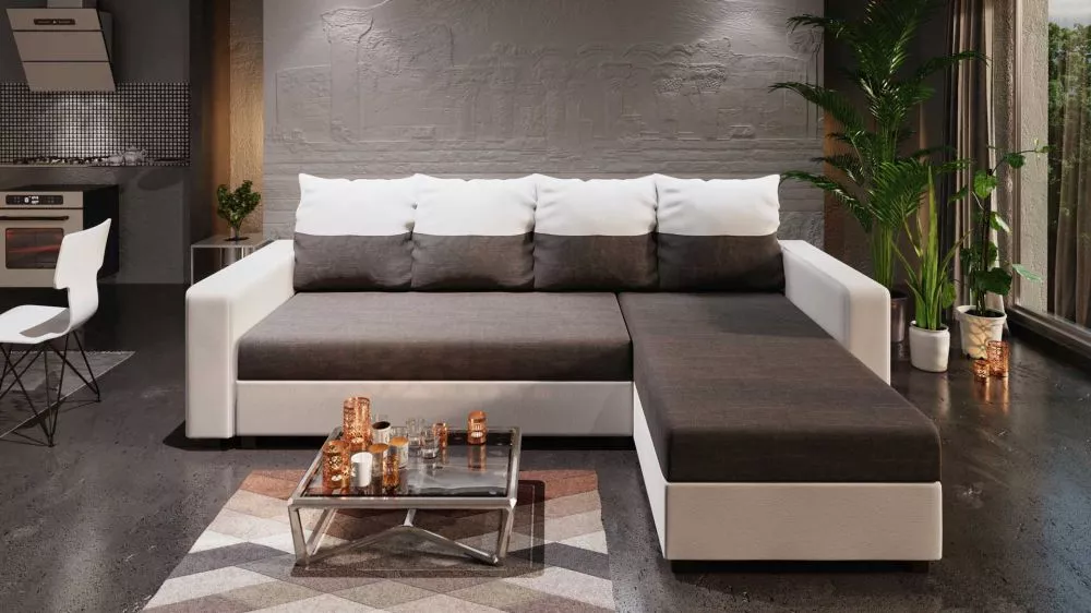 Dīvāns Astana L standard · Tumši pelēks + balts · 144 × 232 × 71 cm
