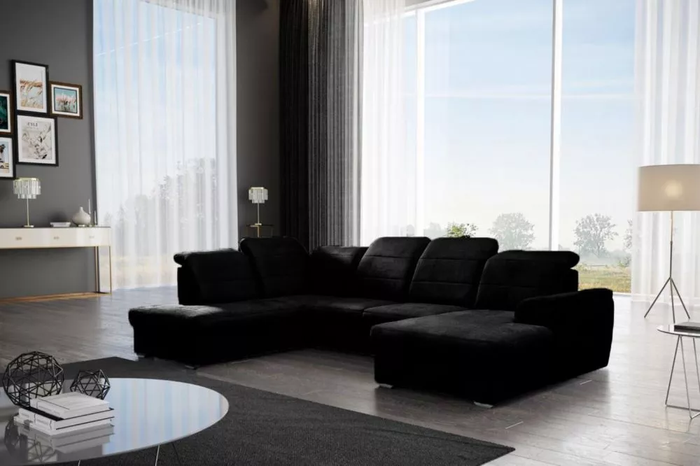 Dīvāns Bergamo U Corner standard · Melns · 199 × 320 × 87 cm