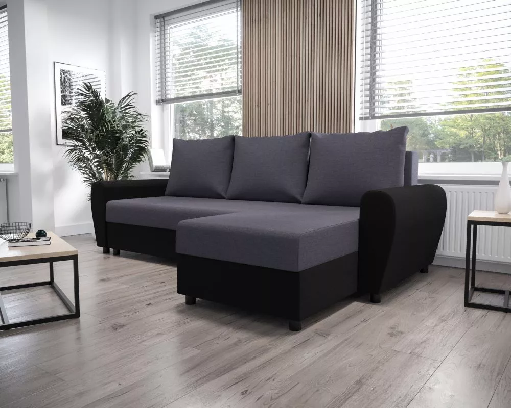 Dīvāns Dakar L standard · Tumši pelēks + melns · 140 × 239 × 90 cm