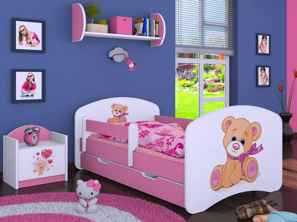 Bērnu gulta Happy L04 Mis z kokarda 160x80 ar stelāžu Guļamvietas platums: 80 cm, Guļamvietas garums: 160 cm, · 92 × 164