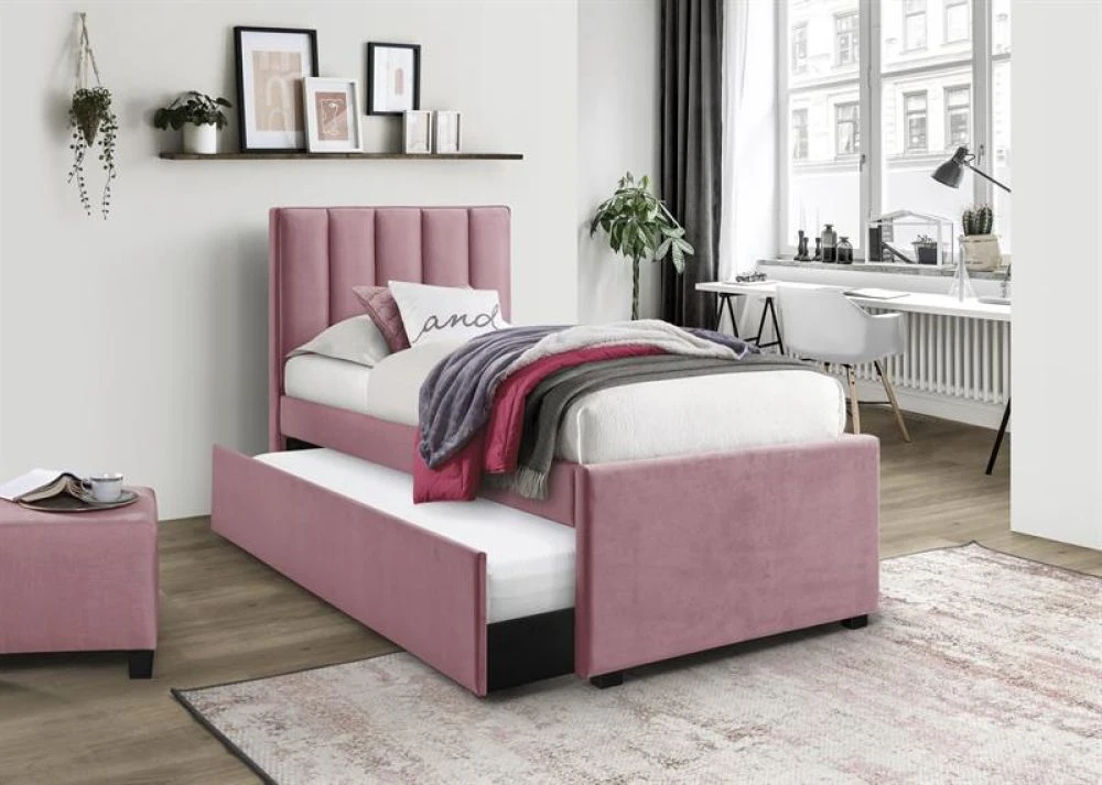 Gulta Russo 90x200 ar stelāžu Guļamvietas platums: 90 cm, Guļamvietas garums: 200 cm, · Rozā · 96 × 221 × 122 cm