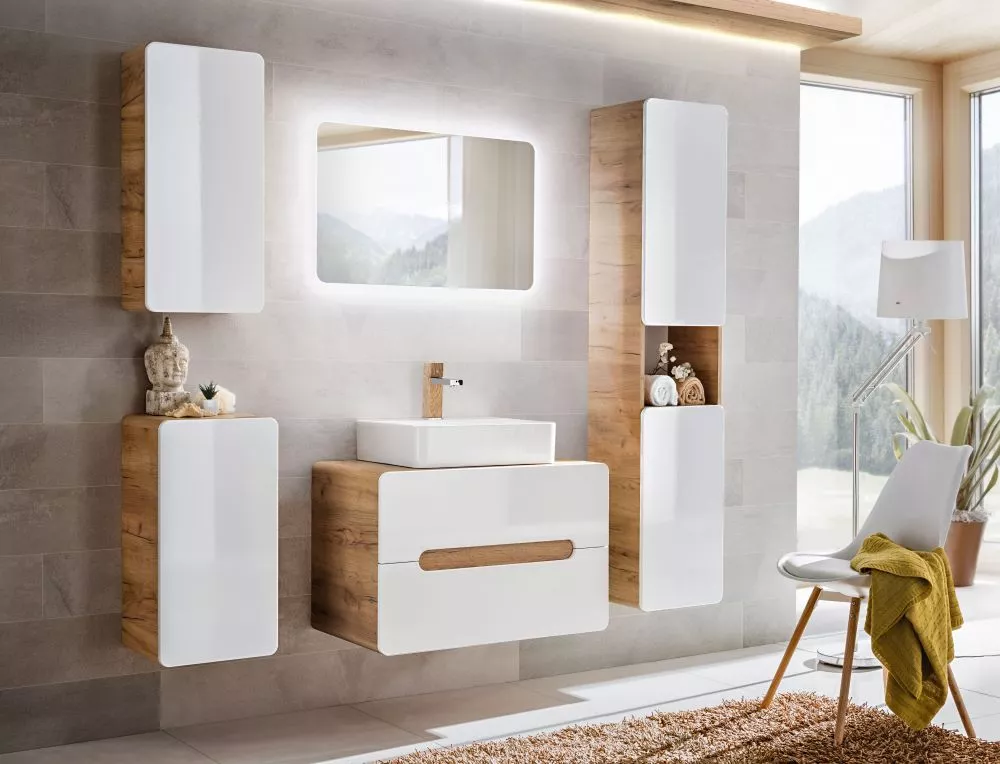 Vannas istabas komplekts Aruba White 1 ar LED · 175 × 46 cm