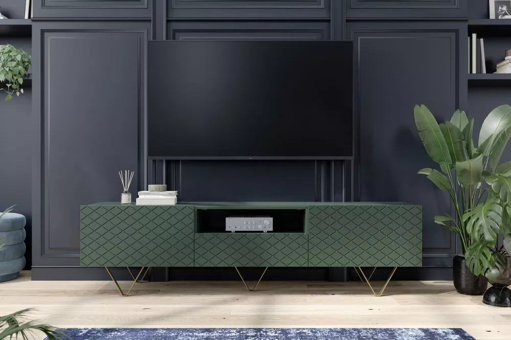 TV tumba Scalia RTV 190 2K1SZ Gold · Tumši zaļš · 190 × 42 × 51 cm
