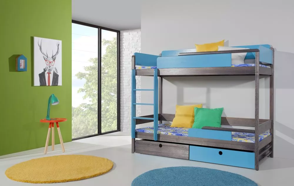Bērnu gulta Natu 2 80x180 ar stelāžām Kāpņu puse: Pa labi, Guļamvietas platums: 80 cm, Guļamvietas garums: 180 cm, · 87 