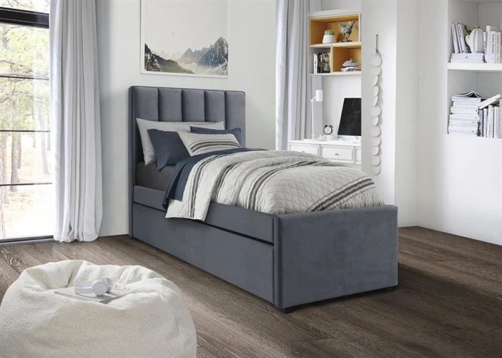 Gulta Russo 90x200 ar stelāžu Guļamvietas platums: 90 cm, Guļamvietas garums: 200 cm, · Pelēks · 96 × 221 × 122 cm