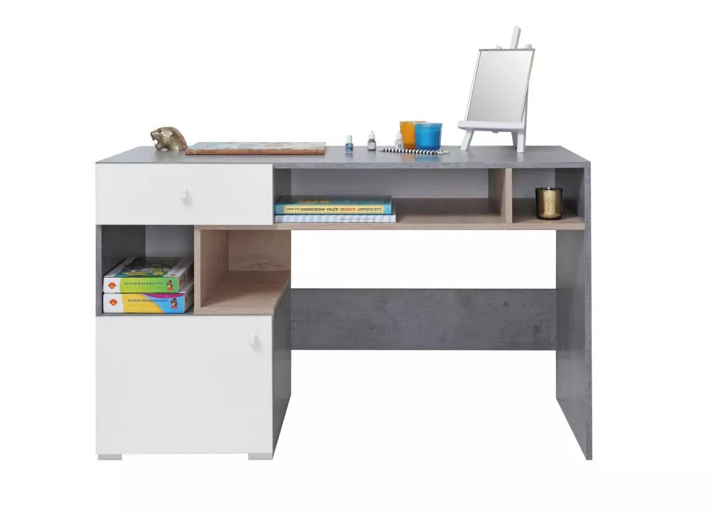 Galds Sigma SI10 · Betons + balts + ozols · 125 × 76 × 55 cm