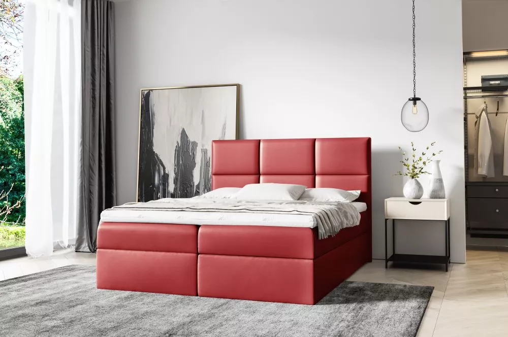 Gulta Imbir Boxspring Standard Guļamvietas platums: 200 cm, Guļamvietas garums: 200 cm, · Sarkans · 204 × 208 × 103 cm