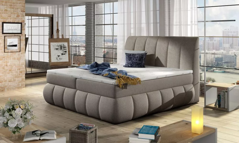 Gulta Vincenzo Boxspring Lux standard Guļamvietas platums: 180 cm, Guļamvietas garums: 200 cm, · Pelēks · 200 × 224 × 12