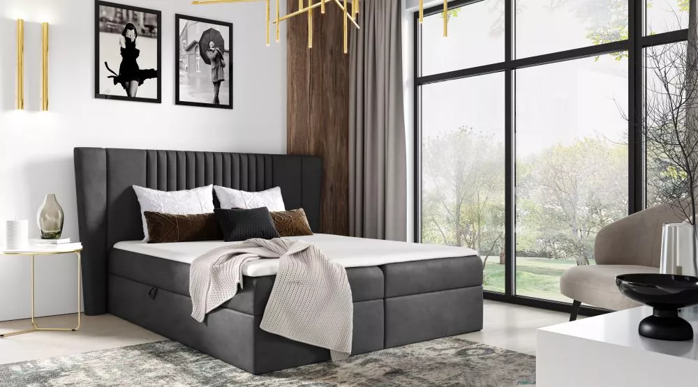 Gulta Spark Boxspring Standard Guļamvietas platums: 160 cm, Guļamvietas garums: 200 cm, · Antracīts · 212 × 214 × 110 cm