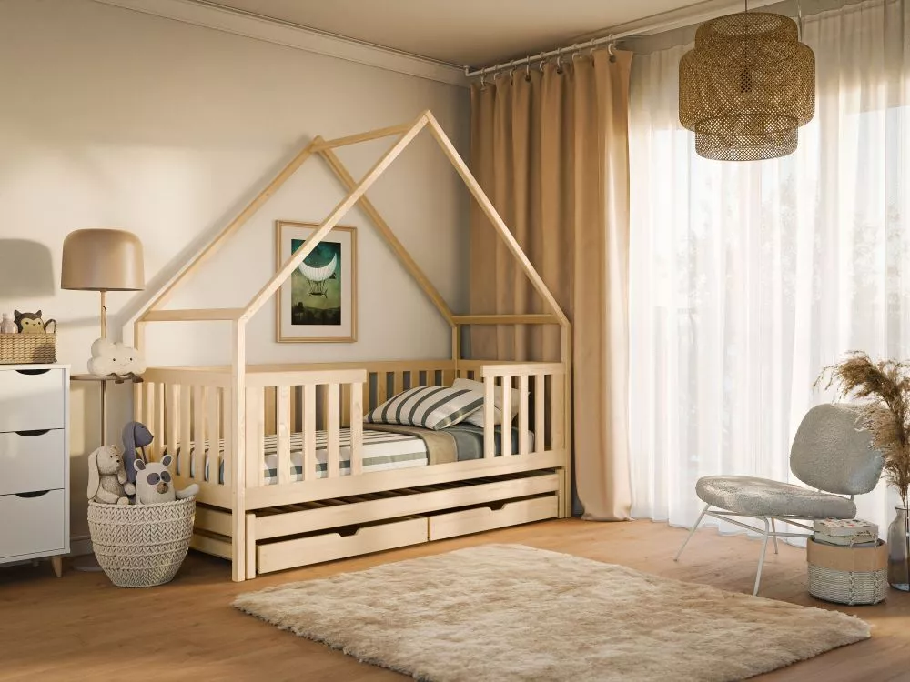 Bērnu gulta Magic ar stelāžām Guļamvietas platums: 90 cm, Guļamvietas garums: 190 cm, · Priede · 97 × 198 × 212 cm