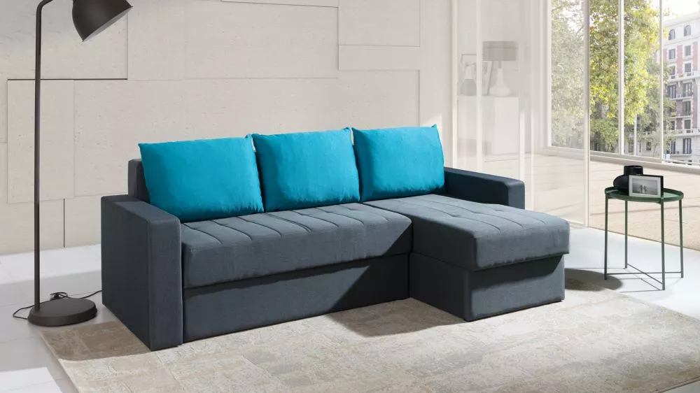 Dīvāns Ines Lux Standard · Pelēks + zils · 140 × 233 × 77 cm
