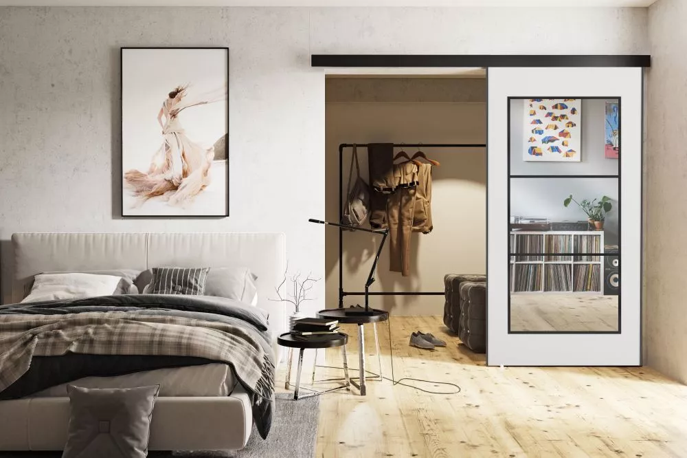 Bīdāmās durvis Tori Mirror · Balts · 106 × 205 cm