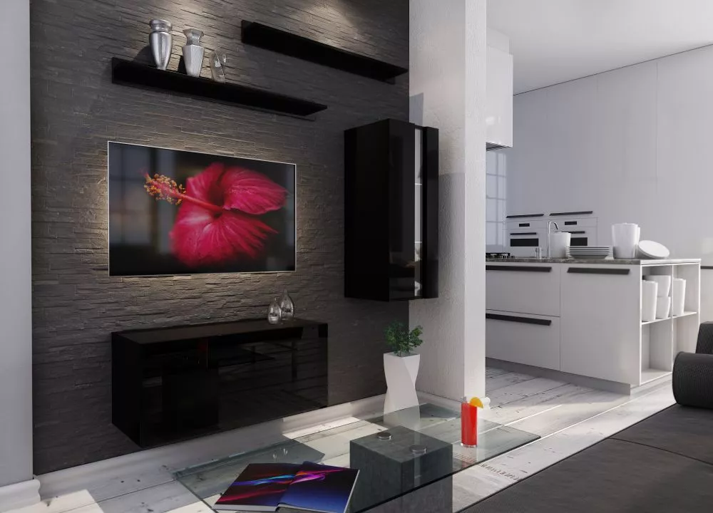 Sekcija Box 11 ar LED · Melns · 164 × 38 × 181 cm