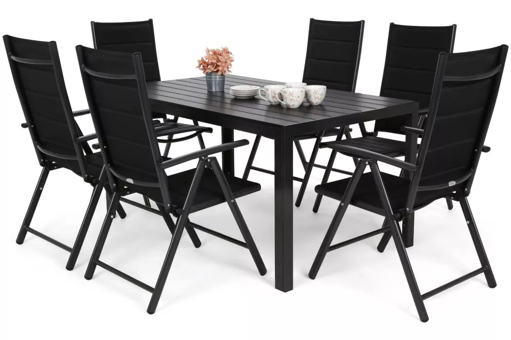 Komplekts Ibiza 6+1 Personu skaits: 6, Korpusa krāsa: melns, Elementu krāsa: melns, · 150 cm