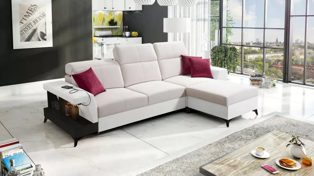 Dīvāns Belutti 1 Satin Black Standard ar LED · Krēma + balts · 180 × 292 × 84 cm