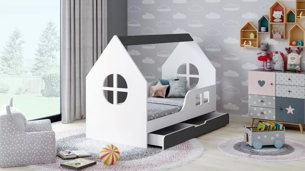 Bērnu gulta House 7 Comfort ar stelāžu Guļamvietas platums: 80 cm, Guļamvietas garums: 160 cm, · 84.5 × 165 × 120 cm