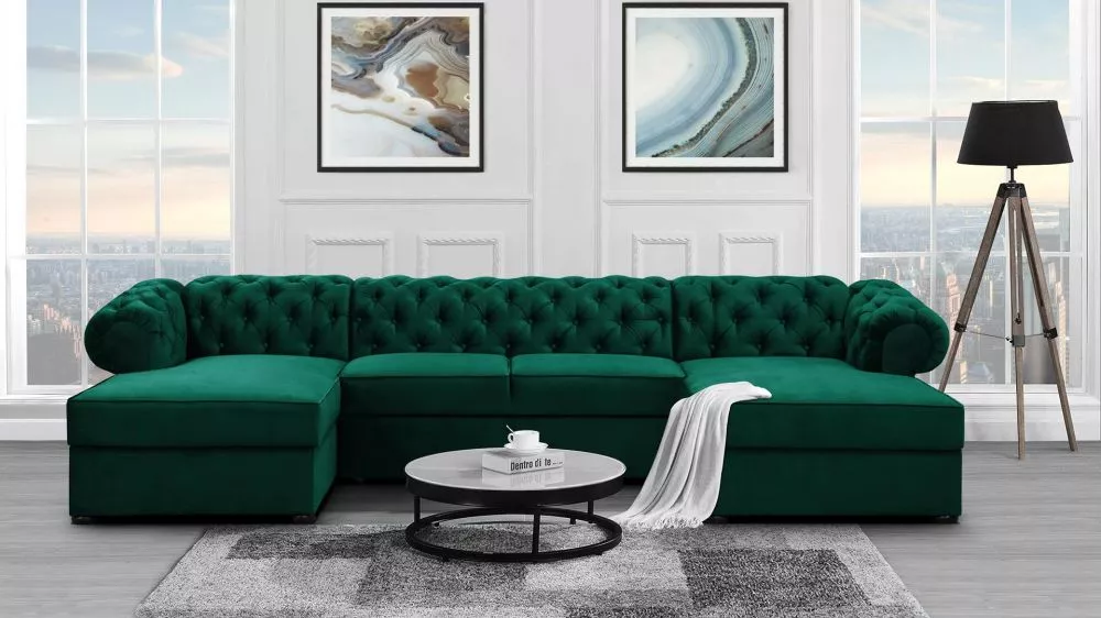 Dīvāns Valentino U Standard · Tumši zaļš · 174 × 348 × 81 cm