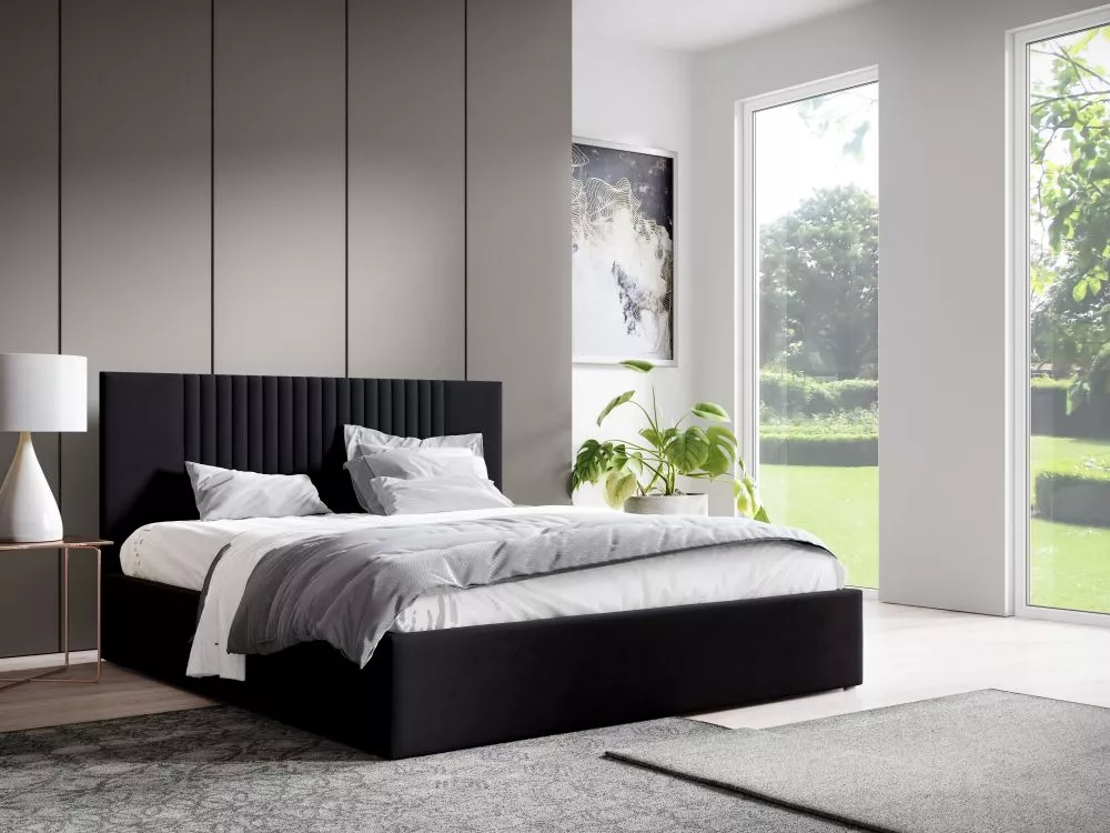 Gulta Lucy 7 ar stelāžu Guļamvietas platums: 140 cm, Guļamvietas garums: 200 cm, · Melns · 148 × 210 × 92 cm