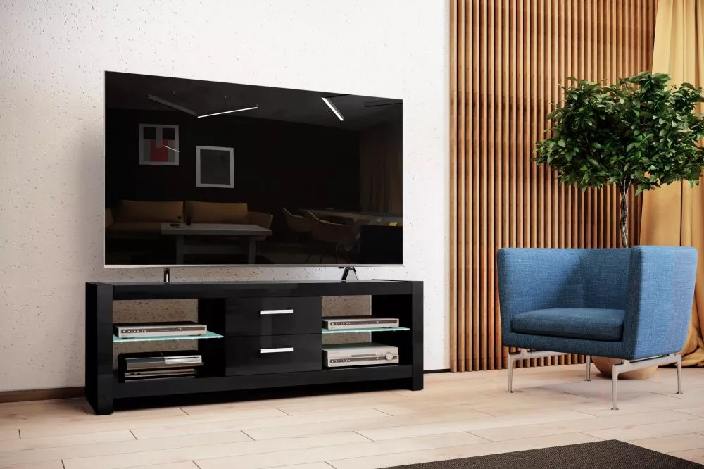 TV tumba Andora ar LED · Melns · 150 × 45 × 52.5 cm