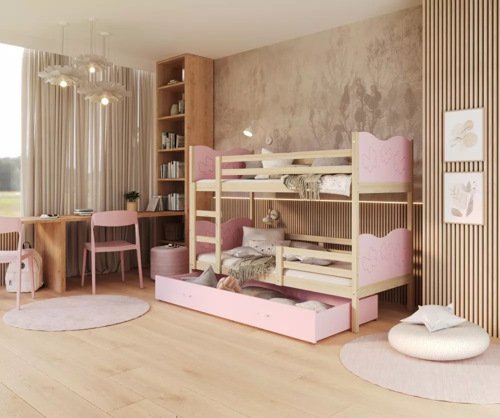 Bērnu gulta Max 90x200 ar stelāžām Guļamvietas platums: 90 cm, Guļamvietas garums: 200 cm, · 96 × 208 × 158 cm