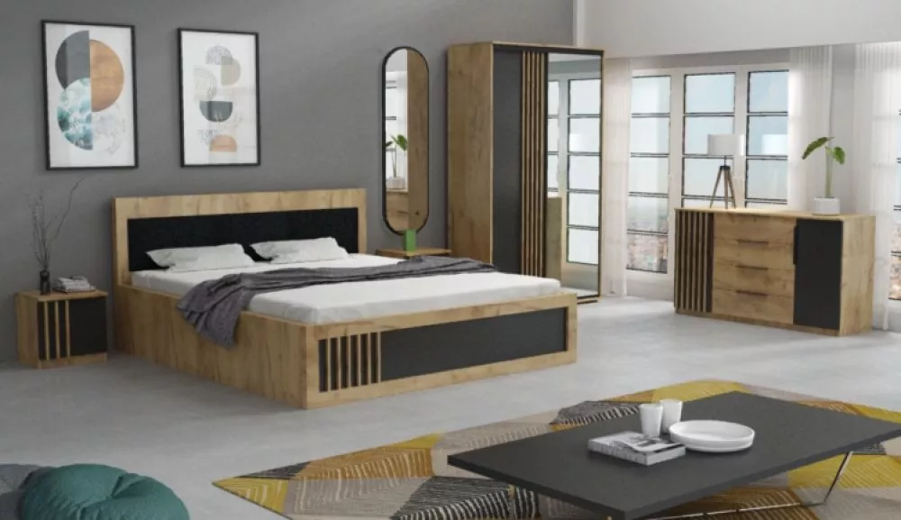 Gulta Sorento ar stelāžu Guļamvietas platums: 140 cm, Korpusa krāsa: ozols kraft zelts, Guļamvietas garums: 200 cm, · 15