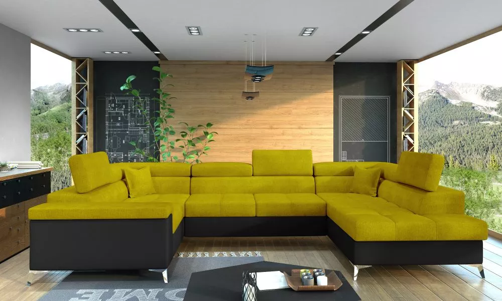 Dīvāns Thiago Lux Standard · Dzeltens + melns · 202 × 338 × 90 cm