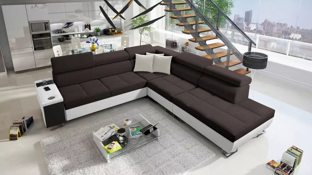 Dīvāns Morena 9 Premium Standard · Tumši brūns + balts · 283 × 298 × 84 cm