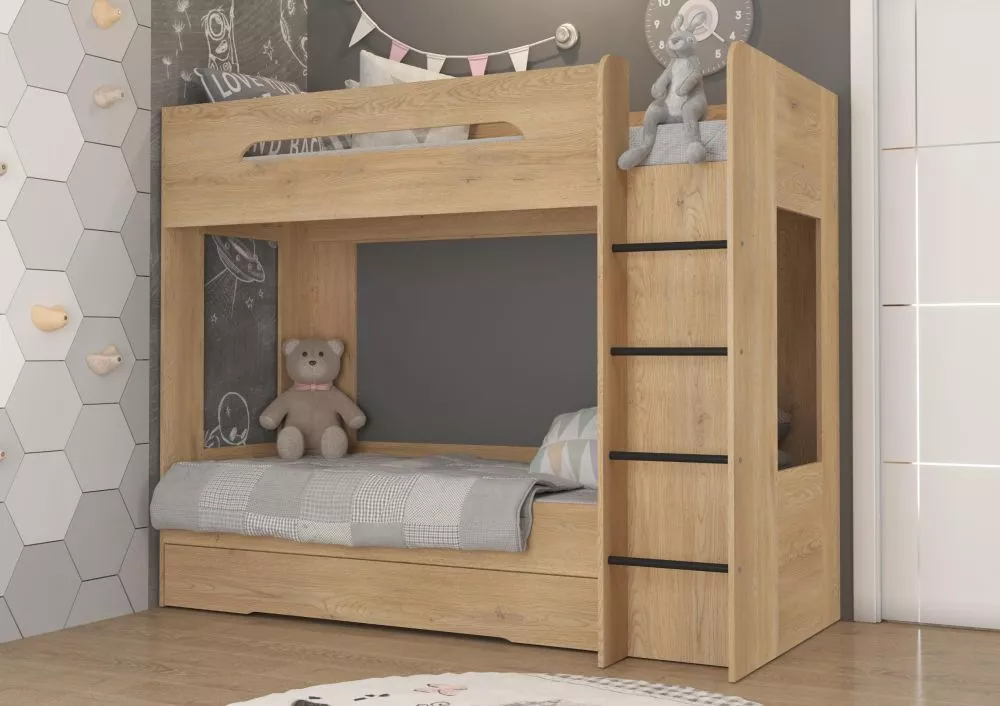 Divstāvu gulta Blanc P ar stelāžu Guļamvietas platums: 80 cm, Guļamvietas garums: 200 cm, · Ozols kremona · 100 × 204 × 