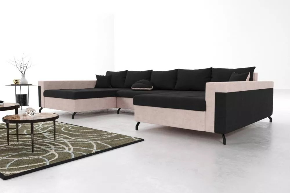 Dīvāns Braga Premium Standard · Melns + rozā · 142 × 350 × 76 cm