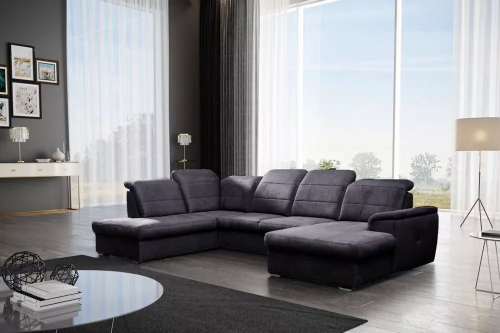 Dīvāns Bergamo U Corner standard · Antracīts · 199 × 320 × 87 cm