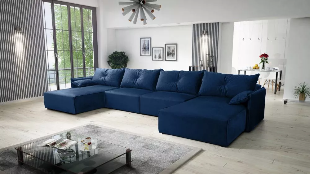 Dīvāns Leon U Standard · Zils · 179 × 420 × 85 cm