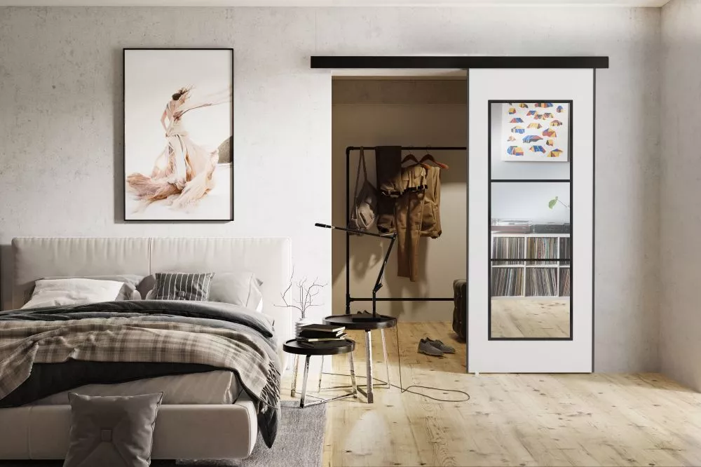 Bīdāmās durvis Tori Mirror · Balts · 76 × 205 cm