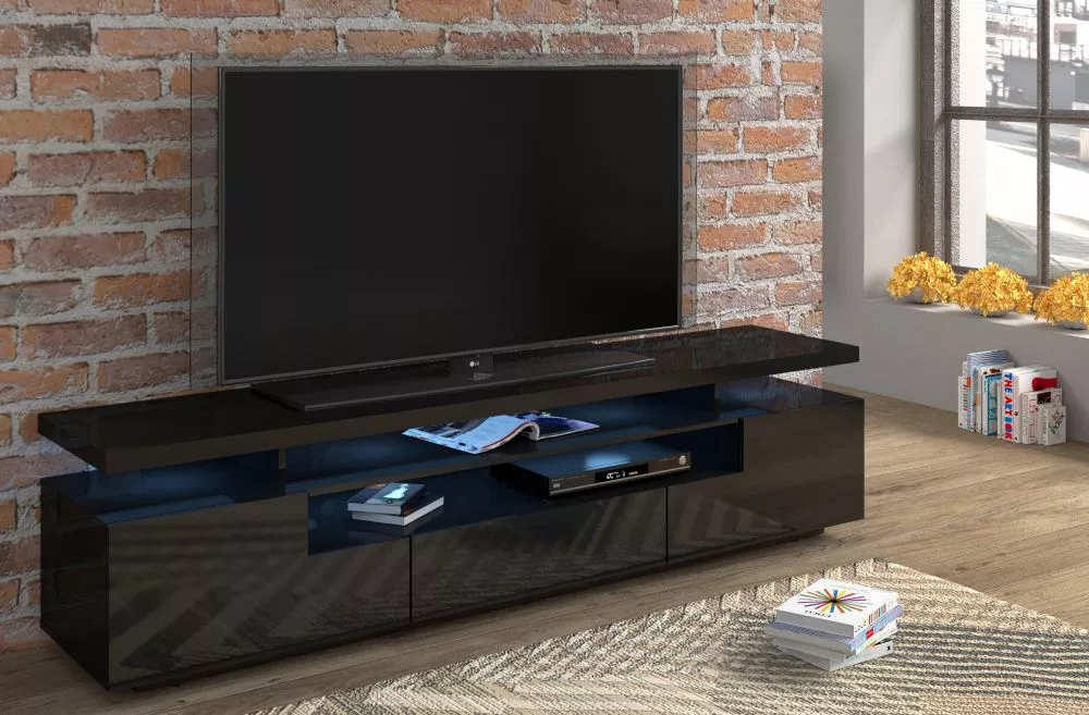 TV tumba Eva 195 ar LED · Melns · 195 × 42 × 51 cm
