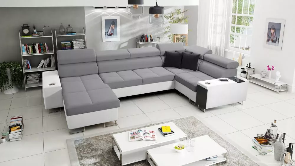 Dīvāns Morena 4 Mini Premium Standard · Pelēks + balts · 207 × 340 × 84 cm