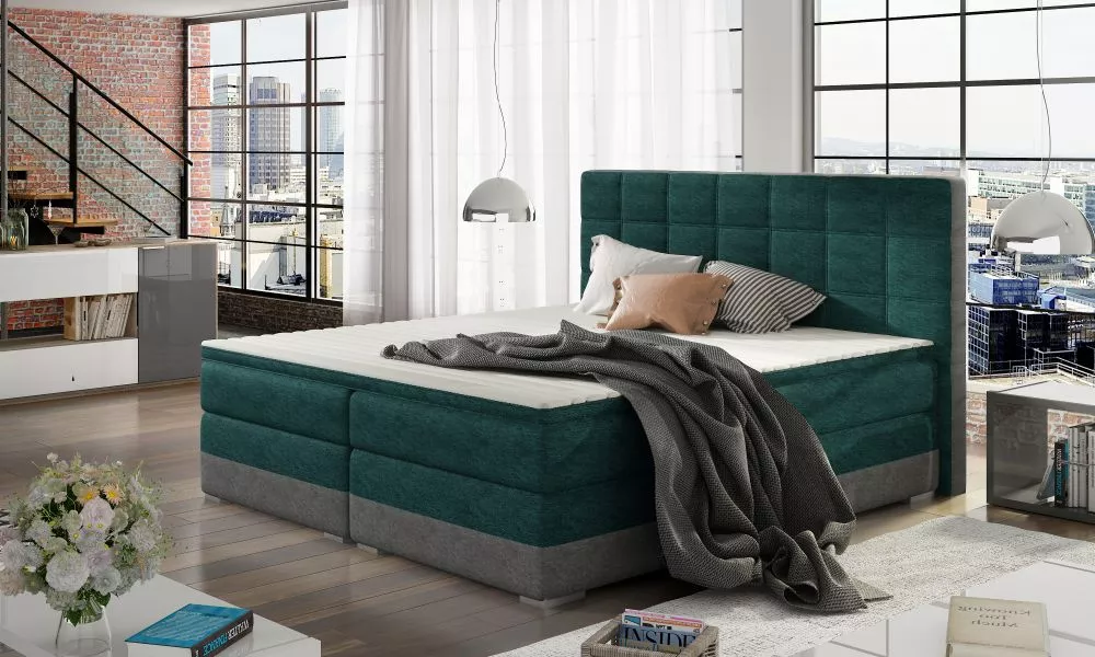 Gulta Damaso Boxspring standard Guļamvietas platums: 180 cm, Guļamvietas garums: 200 cm, · Zaļš + pelēks · 195 × 205 × 1