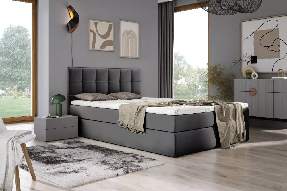Gulta Adelle Boxspring Standard Guļamvietas platums: 160 cm, Guļamvietas garums: 200 cm, · Grafīts · 160 × 210 × 100 cm