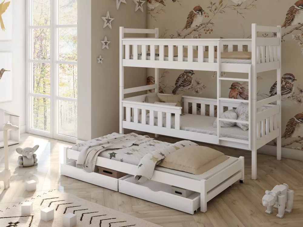 Bērnu gulta Kors ar stelāžām Guļamvietas platums: 90 cm, Guļamvietas garums: 200 cm, · Balts · 97 × 208 × 164 cm