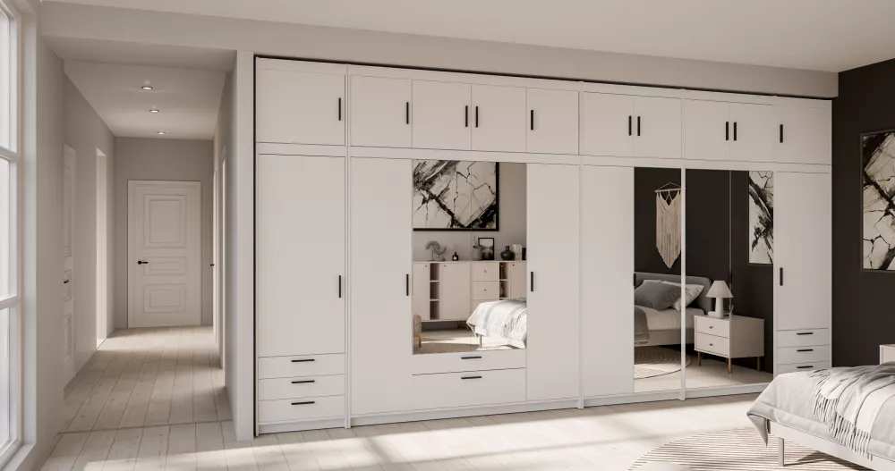 Skapis Elena Premium ar spoguļiem · Balts · 475.5 × 53 × 245.5 cm