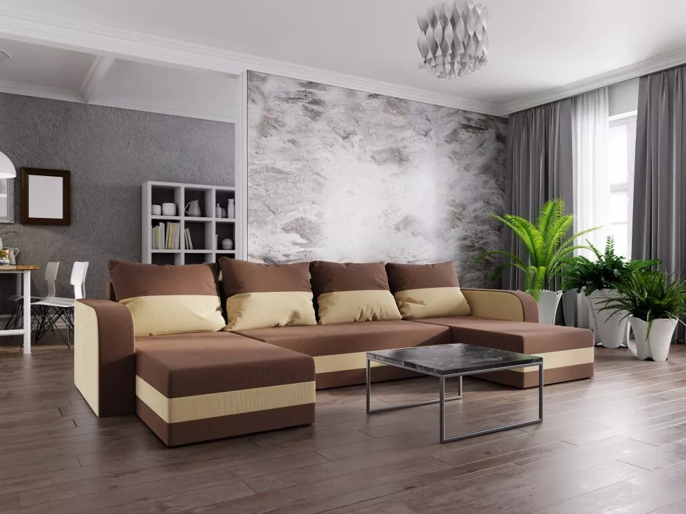 Dīvāns Hewlet U Bis standard · Tumši brūns + gaiši brūns · 139 × 313 × 80 cm