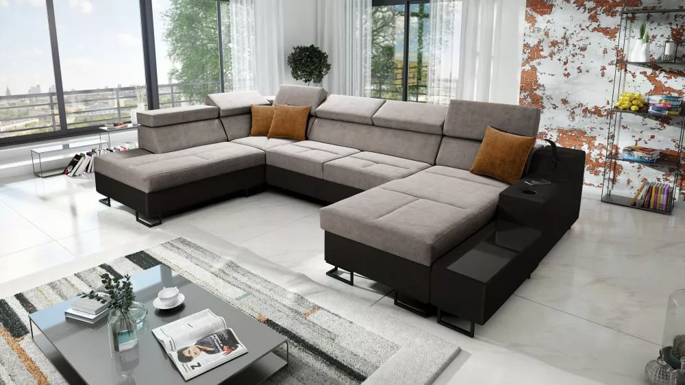 Dīvāns Alicante 6 Whisper Eco Standard · Brūns + melns · 223 × 361 × 81 cm