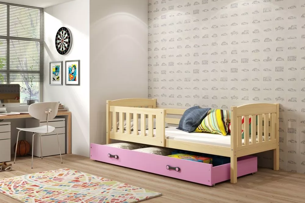Bērnu gulta Kubus Single Pine ar stelāžu Guļamvietas platums: 80 cm, Guļamvietas garums: 160 cm, · 87 × 166 × 70 cm